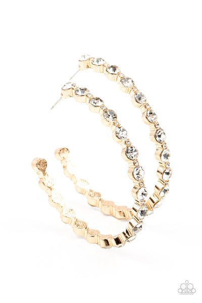 Royal Reveler - Gold rhinestone hoop earrings Paparazzi Accessories