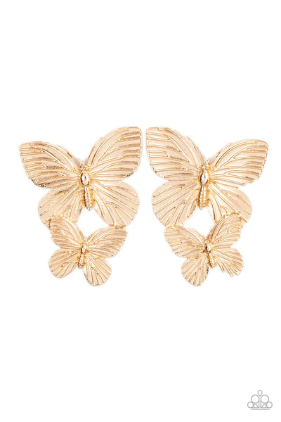 Blushing Butterflies - Gold earrings Paparazzi Accessories