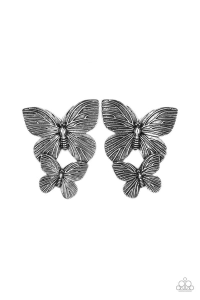 Blushing Butterflies - Silver earrings Paparazzi Accessories