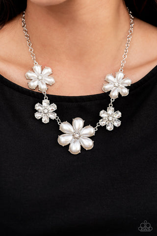 Fiercely Flowering - White pearl necklace Paparazzi Accessories