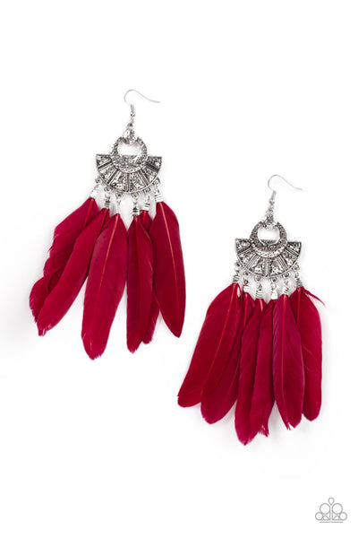 Plume Paradise - Red earrings Paparazzi