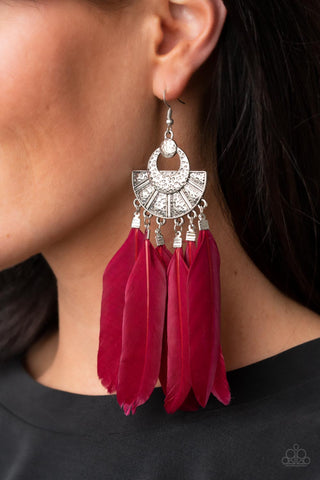Plume Paradise - Red earrings Paparazzi