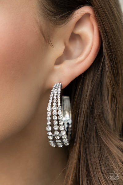 Cosmopolitan Cool - White rhinestone hoop earrings  Paparazzi Accessories