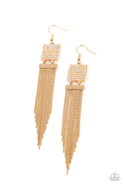 Dramatically Deco - Gold earrings Paparazzi Accessories