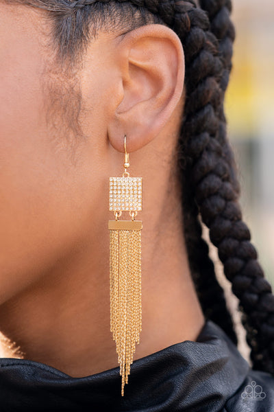 Dramatically Deco - Gold earrings Paparazzi Accessories